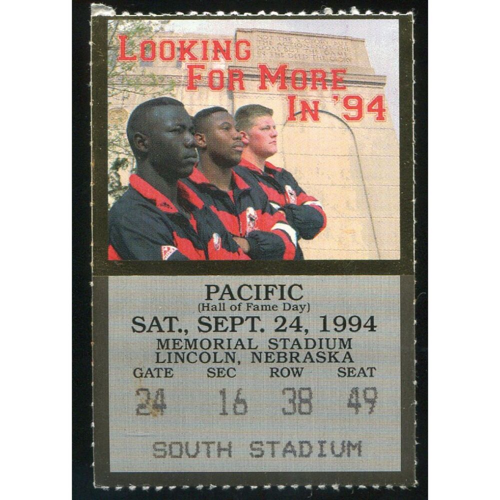 Vintage 1994 Nebraska Cornhuskers Pacific Tigers NCAA Football Ticket Stub